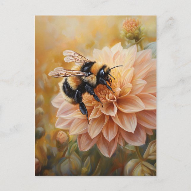 Honey Bee on a Peach Pink Flower Postcard (Front)