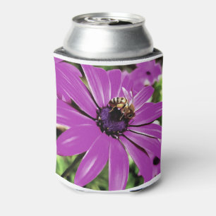 Honey Bee On A Purple African Daisy Art Can Cooler