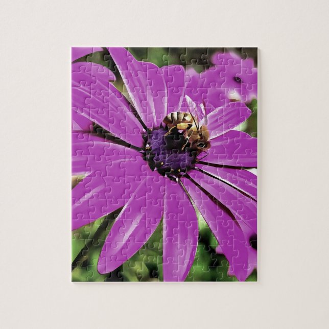 Honey Bee On A Purple African Daisy Art Jigsaw Puzzle (Vertical)