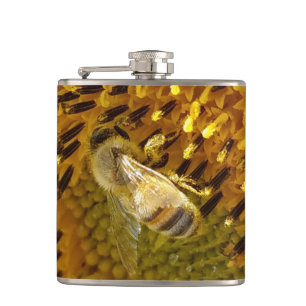 Honey Bee On a Sunflower Monogram on back Hip Flask