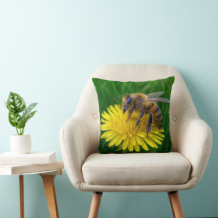 Honey Bee On a Yellow Dandelion Cushion