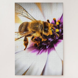 Honey Bee On African Daisy Acrylic Art Jigsaw Puzzle