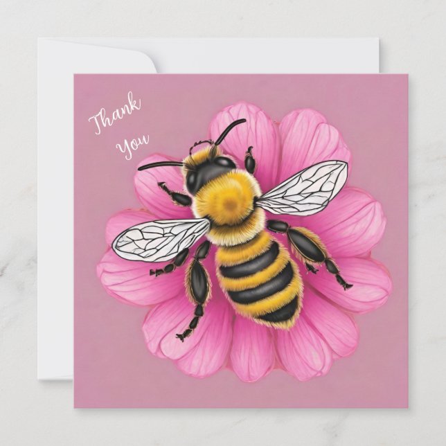 Honey Bee on Beautiful Pink Flower Thank You Card (Front)