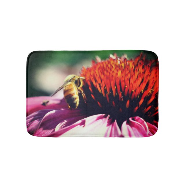 Honey Bee On Coneflower Close Up  Bath Mat (Front)