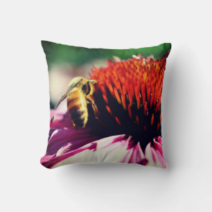 Honey Bee On Coneflower Close Up Cushion