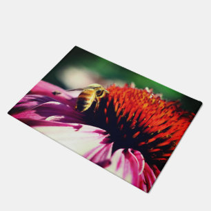 Honey Bee On Coneflower Daisy Close Up   Doormat