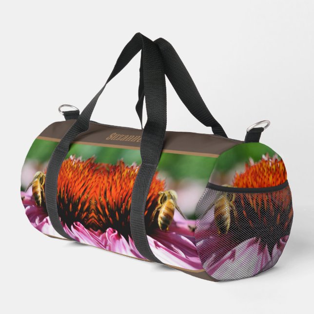 Honey Bee On Coneflower Daisy Personalised Duffle Bag (Right Corner)