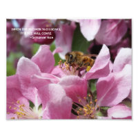 Honey Bee on Crabapple Blossom with Quote