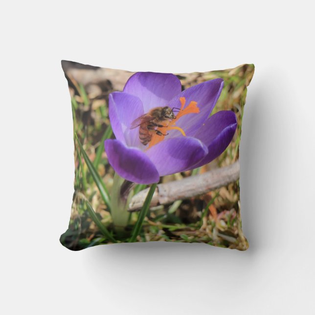 Honey Bee On Crocus Cushion (Front)