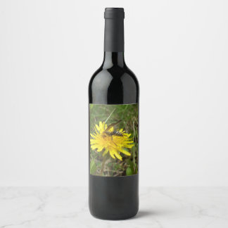 Honey Bee on Dandelion Flower Wine Label