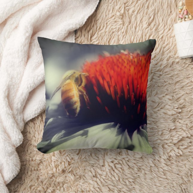Honey Bee On Echinacea Flower Cushion (Blanket)