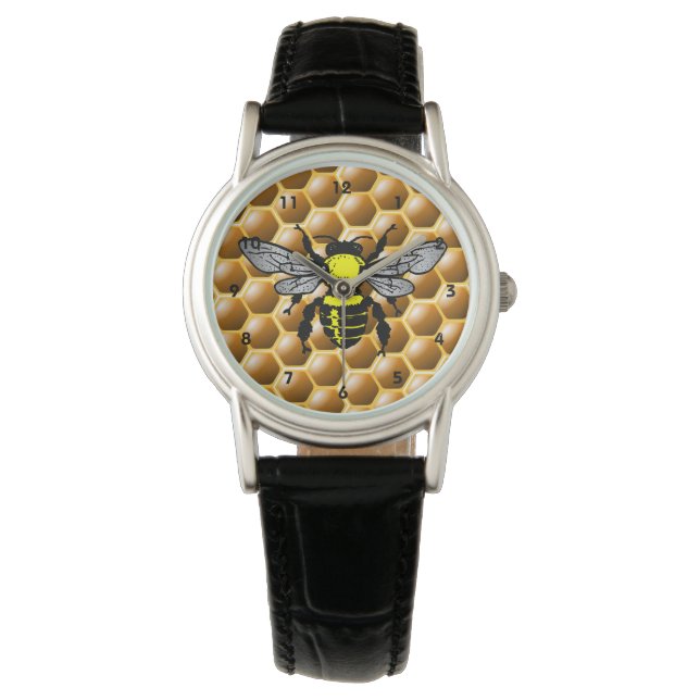 Honey Bee on Honeycomb Wrist Watch (Front)