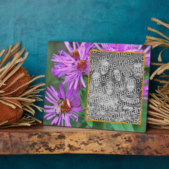 Honey Bee On Pink Aster Flower Add Your Own Photo  Plaque (Side)