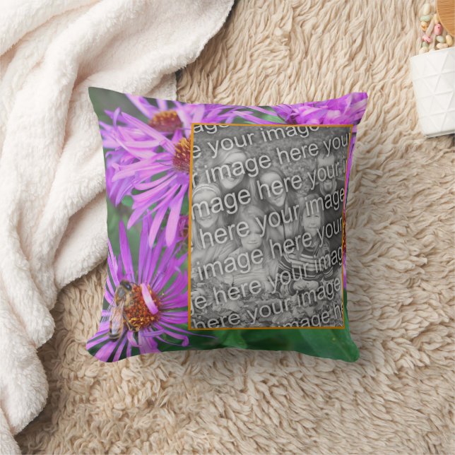 Honey Bee On Pink Aster Flower Add Your Photo  Cushion (Blanket)