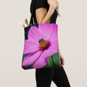 Honey Bee On Pink Cosmos Flower Close Up Tote Bag