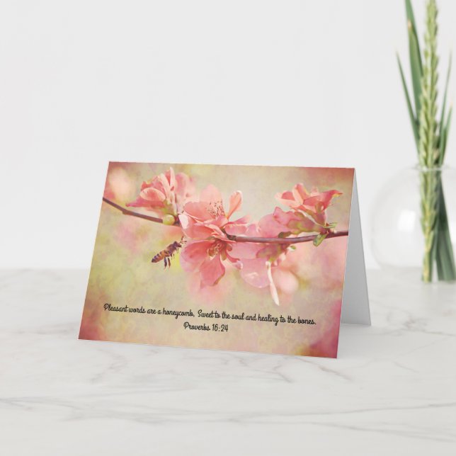 Honey Bee on Pink Scripture Card Proverbs 16:24 (Front)