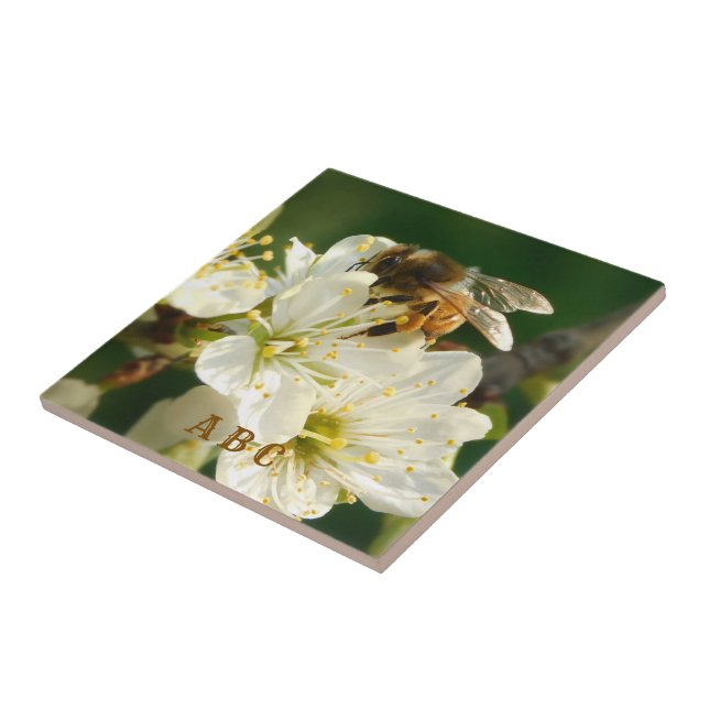 Honey Bee on Plum Blossom Ceramic Tile (Side)