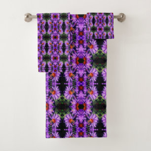Honey Bee On Purple Aster Flower Abstract Bath Towel Set