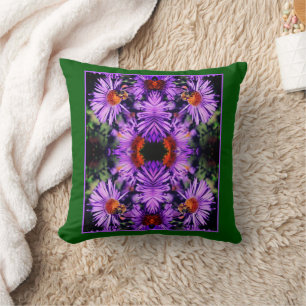 Honey Bee On Purple Aster Flower Abstract Cushion