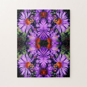 Honey Bee On Purple Aster Flower Abstract Jigsaw Puzzle
