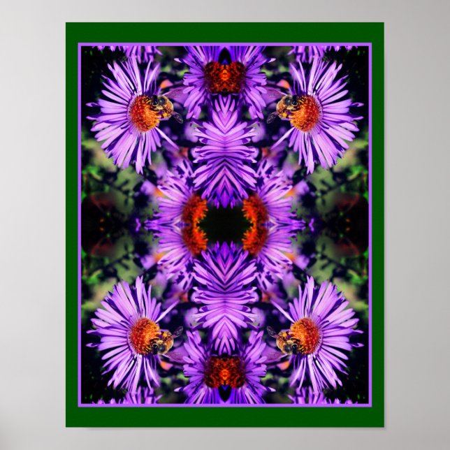 Honey Bee On Purple Aster Flower Abstract Poster (Front)