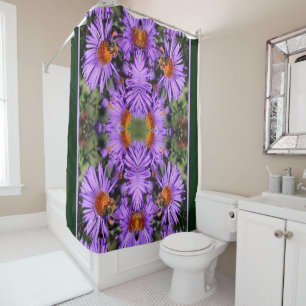 Honey Bee On Purple Aster Flower Abstract Shower Curtain