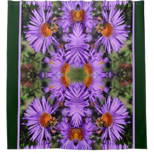 Honey Bee On Purple Aster Flower Abstract Shower Curtain