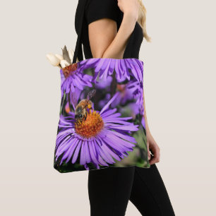 Honey Bee On Purple Aster Flower Nature Tote Bag