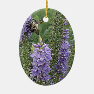 Honey Bee on Purple Flower 2 Ceramic Tree Decoration