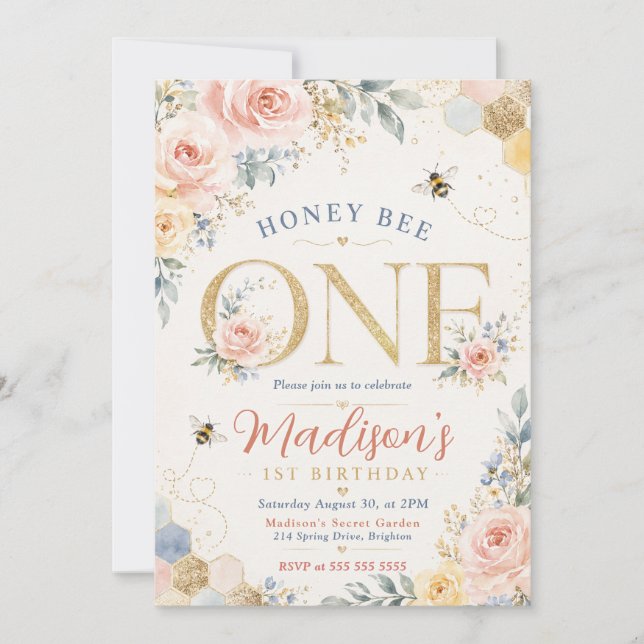 Honey Bee One First Birthday Invitation (Front)