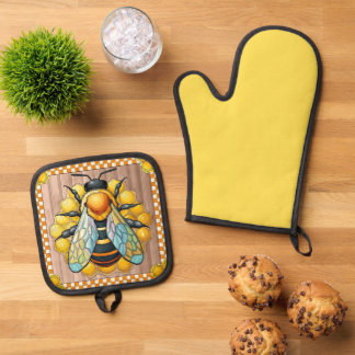 Honey bee oven mitt & pot holder set