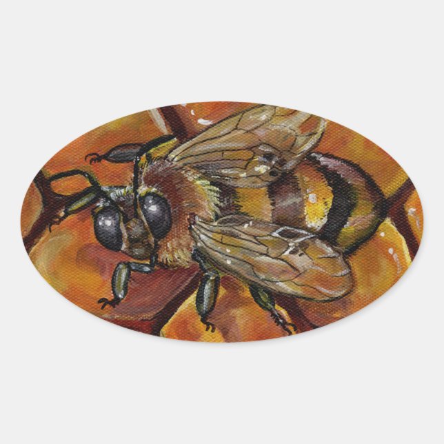 Honey Bee Painting Oval Sticker (Front)