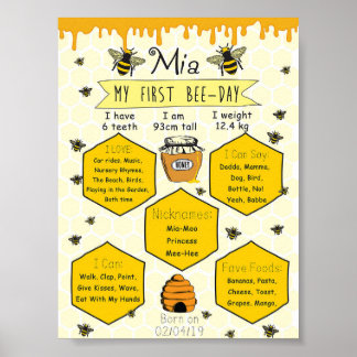 Honey Bee Party Milestone 1st Bee-Day Poster