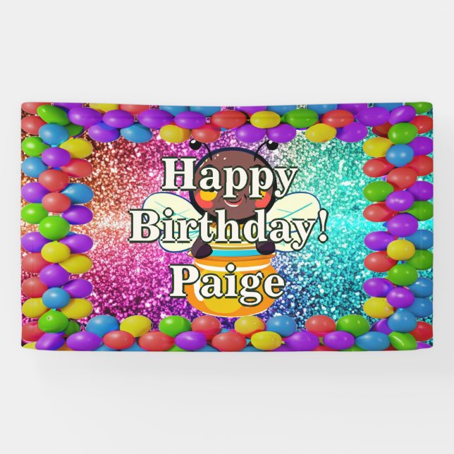 Honey Bee Personalised character birthday banner (Horizontal)
