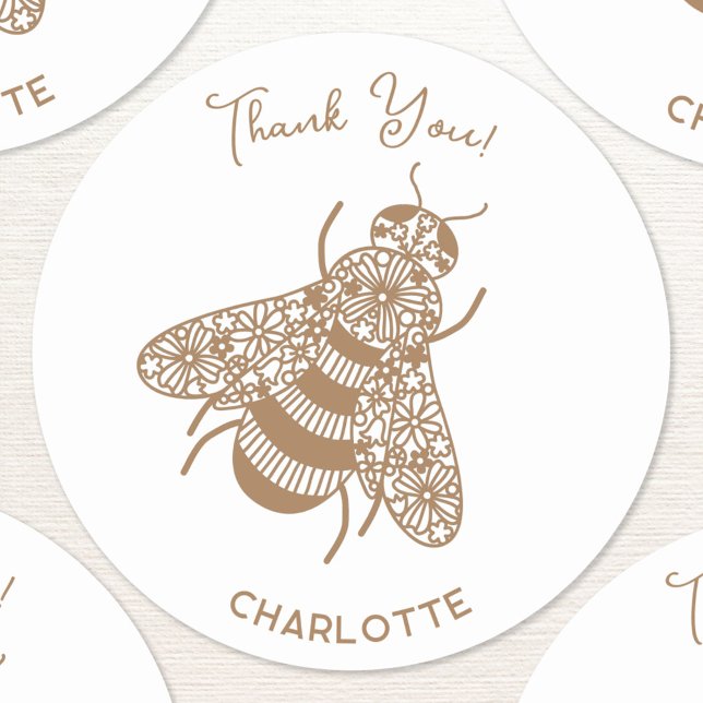 Honey Bee Personalised Thank You Classic Round Sticker (Personalized honey bee thank you stickers)