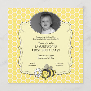 Honey Bee Photo Birthday Invitation