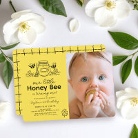 Honey Bee Photo Yellow Hand-drawn 1st Birthday