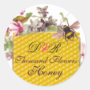 HONEY BEE,PINK CYCLAMEN FLOWERS BEEKEEPER MONOGRAM CLASSIC ROUND STICKER