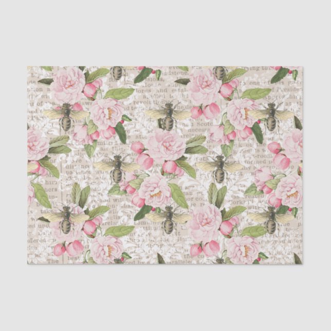 Honey Bee Pink Floral Tissue Paper (Front)