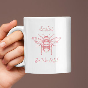 Honey Bee Pink White Personalise Coffee Mug