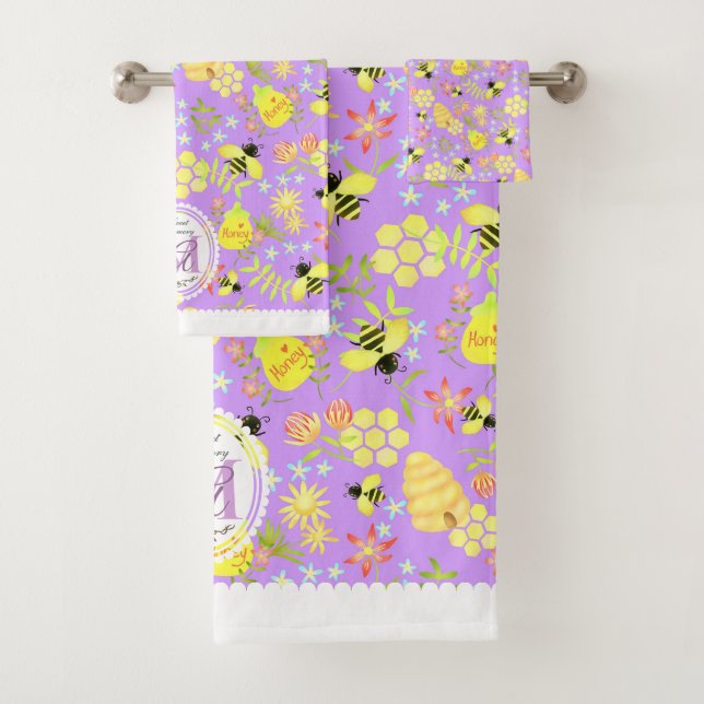 Honey Bee Purple Bath Towel Set (Insitu)