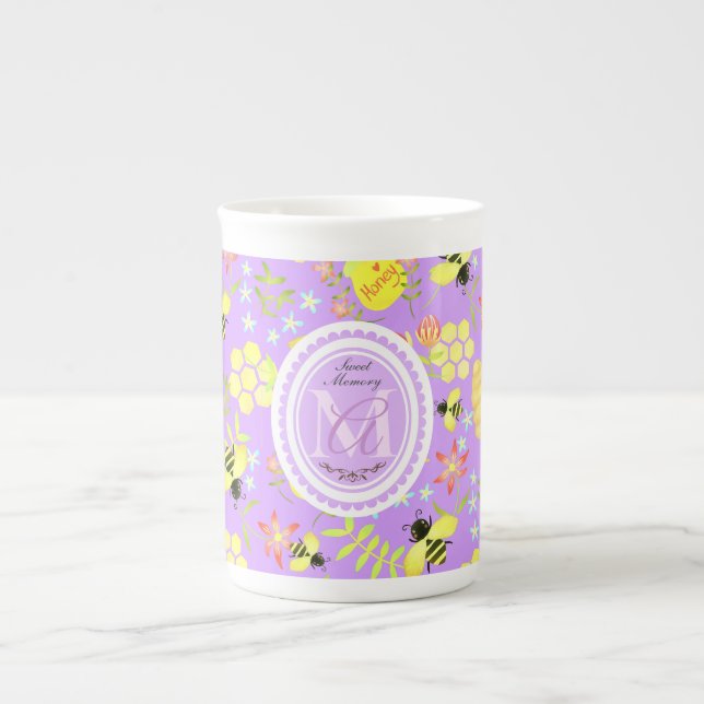 Honey Bee Purple Bone China Mug (Front)