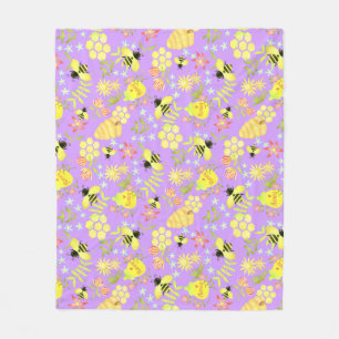 Honey Bee Purple Fleece Blanket
