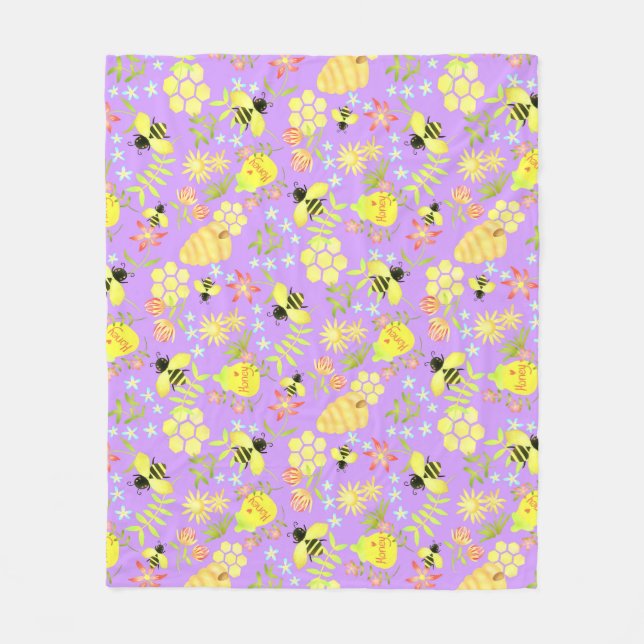 Honey Bee Purple Fleece Blanket (Front)