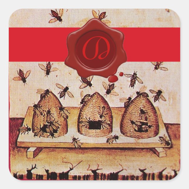 HONEY BEE, RED WAX SEAL AND STRIPE  MONOGRAM (Front)
