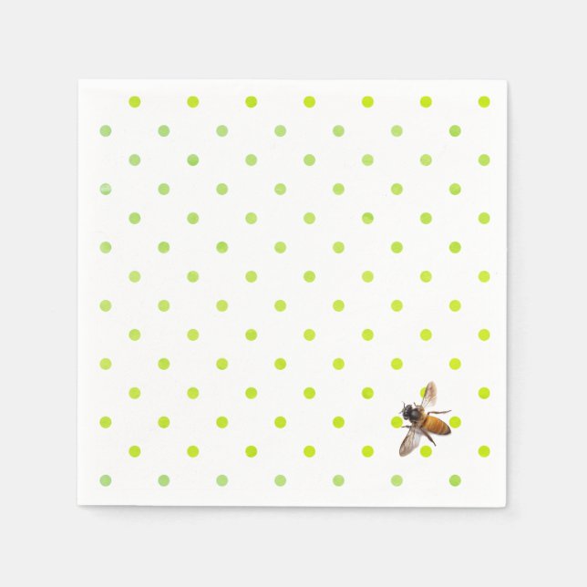 Honey Bee | retro green polka-dot pattern Napkin (Front)