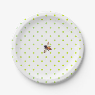 Honey Bee retro green white polka-dot pattern Paper Plate