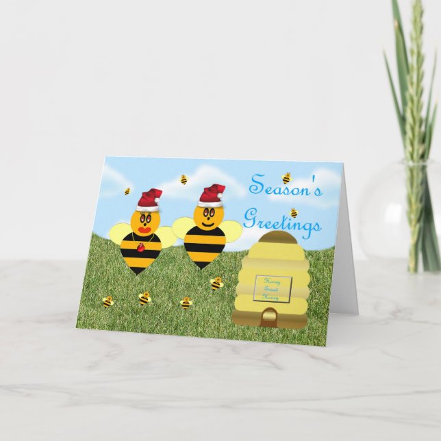 Honey bee season's greetings honey bee apiary buzz holiday card (Front)