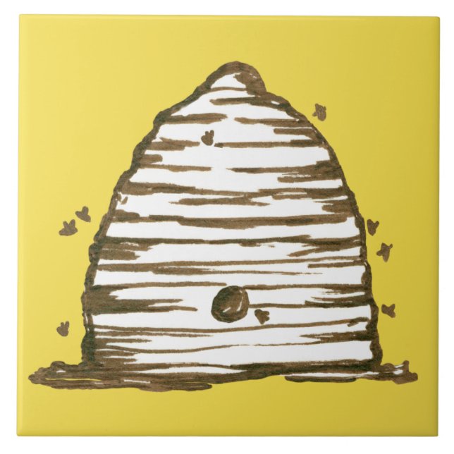 Honey Bee Skep Yellow Ceramic Tile (Front)