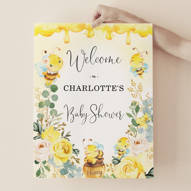 Honey Bee Summer Yellow Floral Baby Shower Welcome Poster (Creator Uploaded)